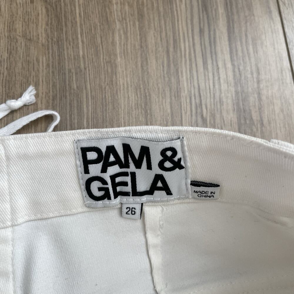 PAM & GELA Women's Size 26 Side Stripe Raw Step Hem Ankle Pants Jeans White - Picture 4 of 9